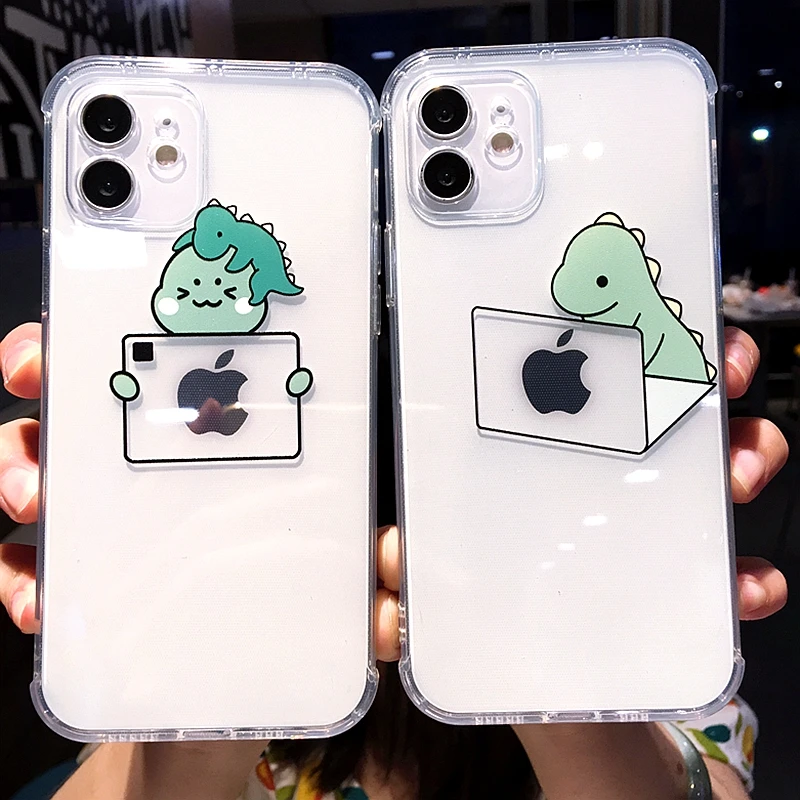 

Cartoon Cute Dinosaur Transparent Phone Case For iPhone 11 12 13 Pro Max XS Max X XR 7 8 Plus Soft Bumper Back Cover