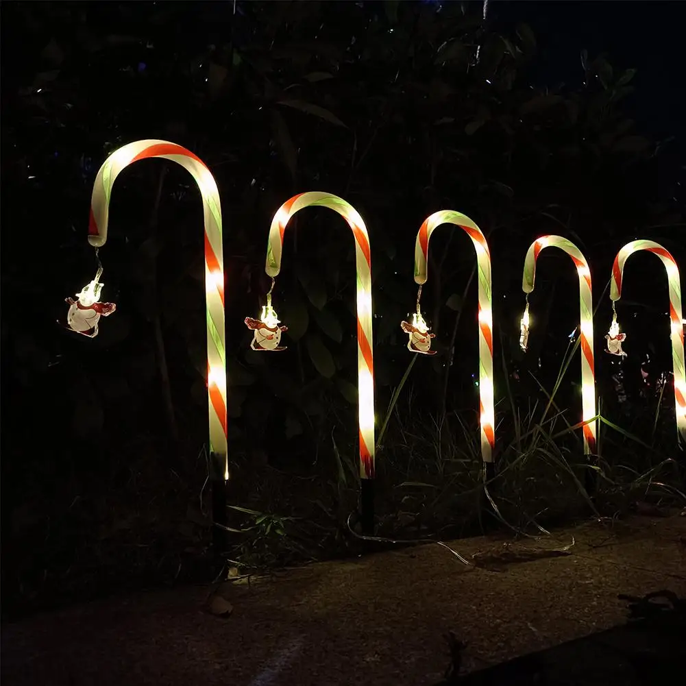 

Christmas Solar Candy Cane LED Light With Pendent Led Ground Plug Crutch Lamp For Outdoor Lawn Garden Christmas Lawn Decoration