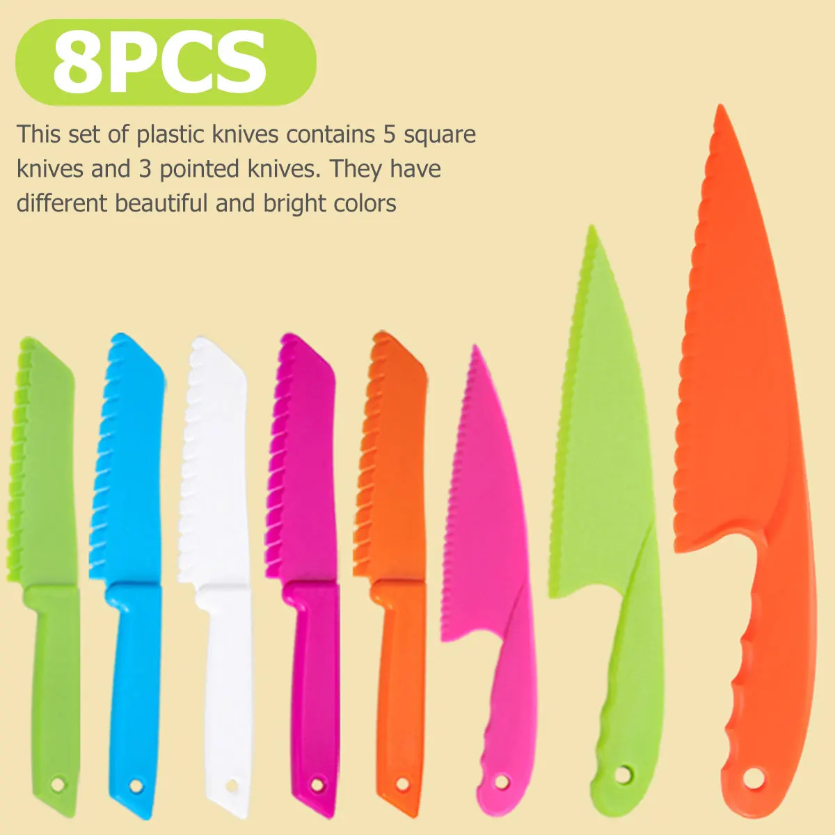 

8pcs Kid Safe Cooking Knife Set Plastic Children Knives Kit Safe Multifunctional Toddler Safe Knife Kit Kicthen Accessories