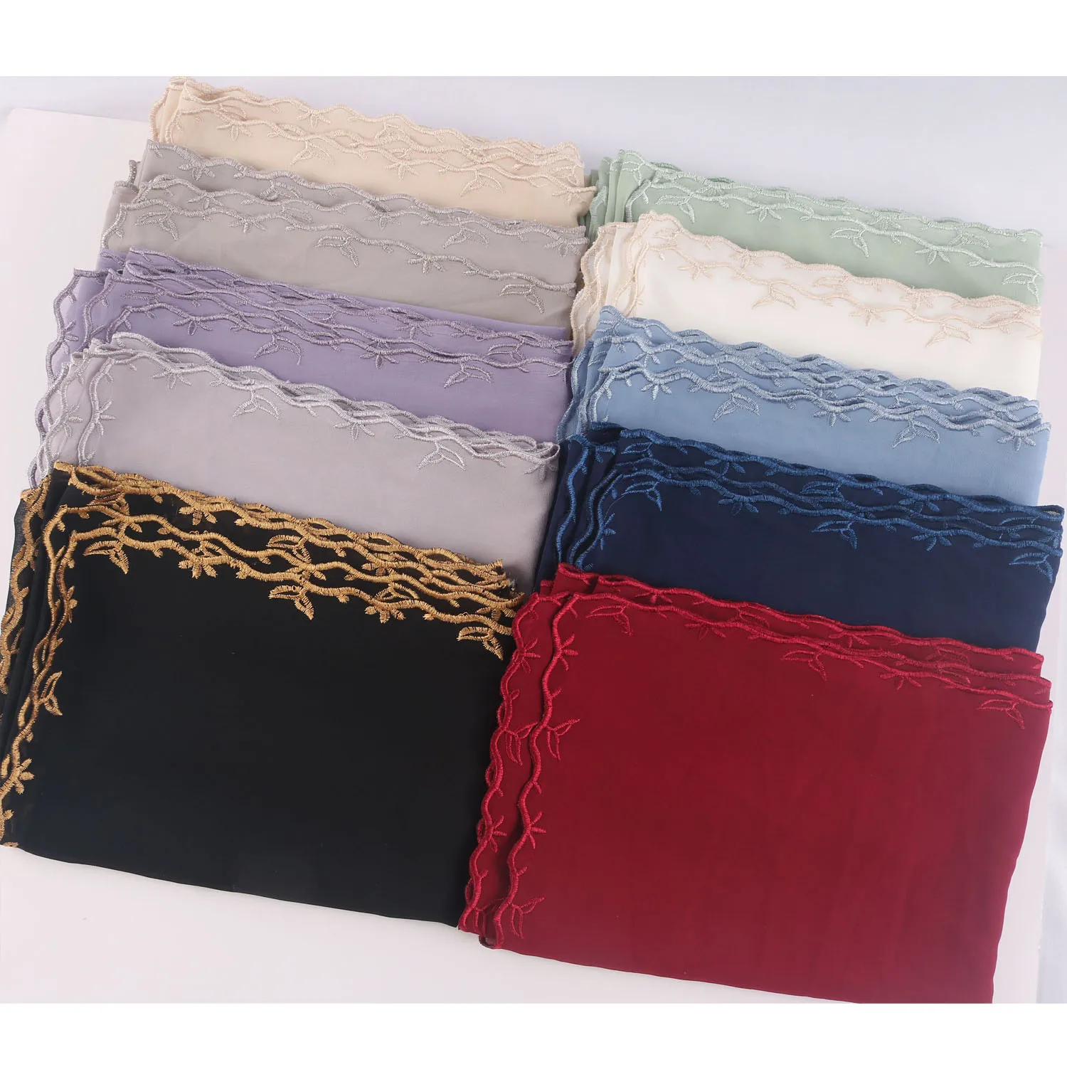 

Malaysia Hijab Women's Shawl Sulam Muslim Women Premium Heavy Chiffon Bawal Sulam Muslim Embroidery