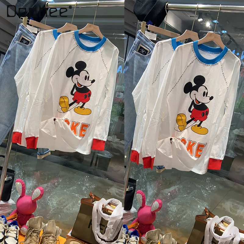 

Autumn New Korean Style Cartoon Printed Long-Sleeved T-shirt Women Loose Youthful-Looking Slim Fit Versatile Top Female Tee Top
