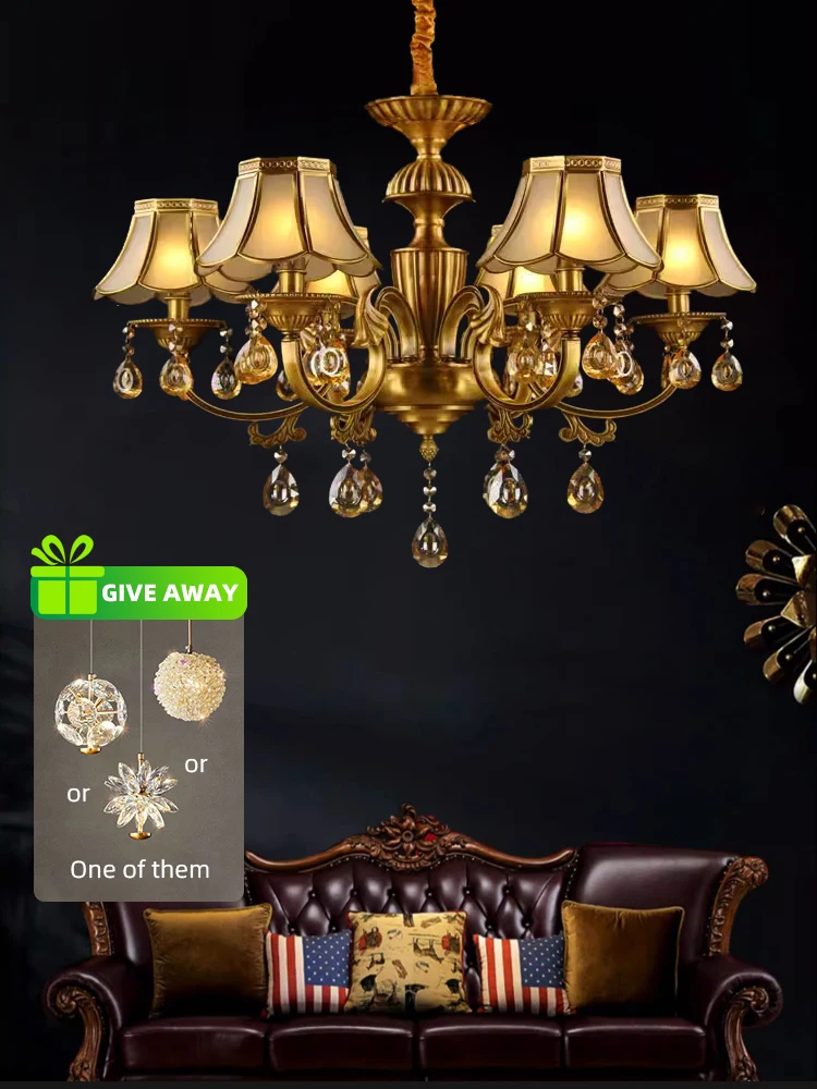 Роскошная медная люстра двойная хрустальная лампа для гостиной в европейском