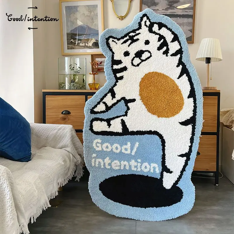 Cute Cartoon Rug Tiger Irregular Soft Absorbent Mat Home Bathroom Living Room Coffee Funny Non-slip Faul Wool Furry Carpet