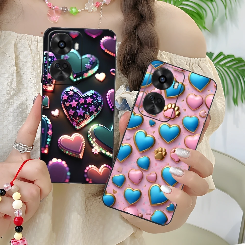 Чехол для мобильного телефона Y2K Glowing Love Hearts Huawei Nova 12 11 10 9 8 7 Pro SE 5G черный мягкий