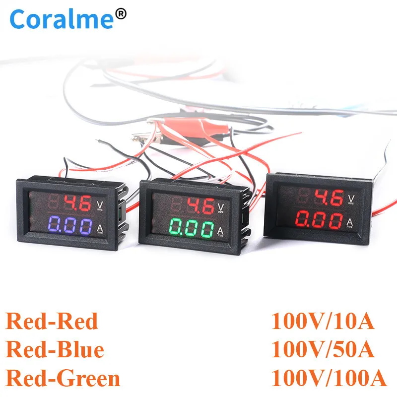 

Mini Digital Voltmeter Ammeter DC 100V/10A 100V/50A 100V/100A Red Blue Green LED Display Voltage Current Meters Tester Detector