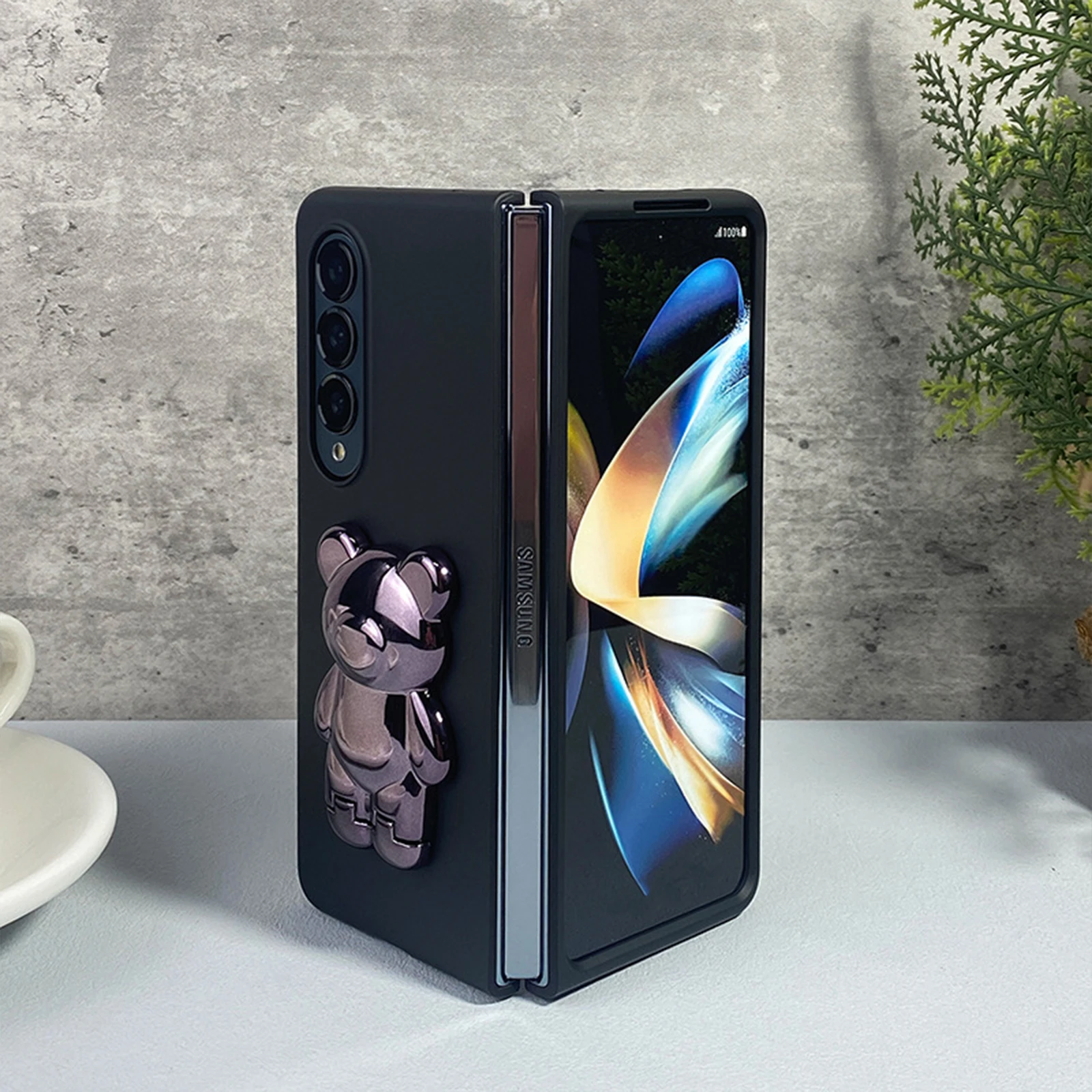 Folding Case for Samsung Galaxy Z Fold 3 4 5G Hard PC Shockproof Case with Hand Rope Bear Stand Phone Cases Protection Cover
