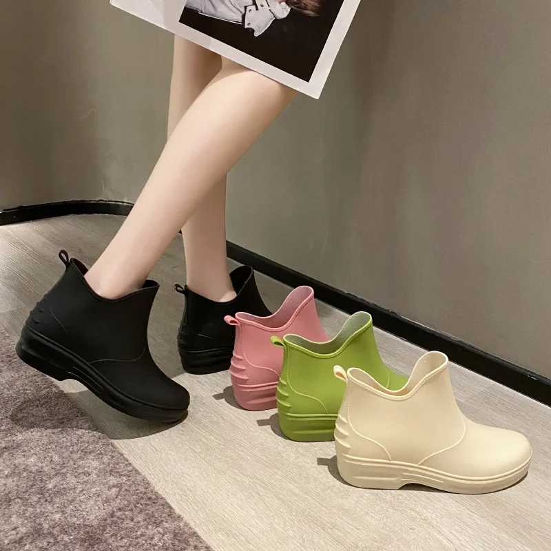 New 2023 Women Short Ankle Rain Boots Waterproof Acdemic Style Rainboots Non-slip Water Shoes Wellies Boots