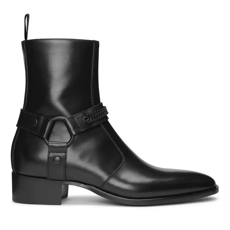 

New Black Genuine Leather Zipper Men Ankle Boots Square Toe Business Men Short Boots Botas De Hombre Men Boots