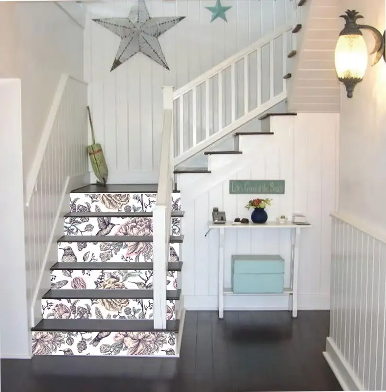 

Stair Riser Decal, Stair Stickers, Stair Riser Decal Stickers, Bird Floral Stair Riser Decals, SR141
