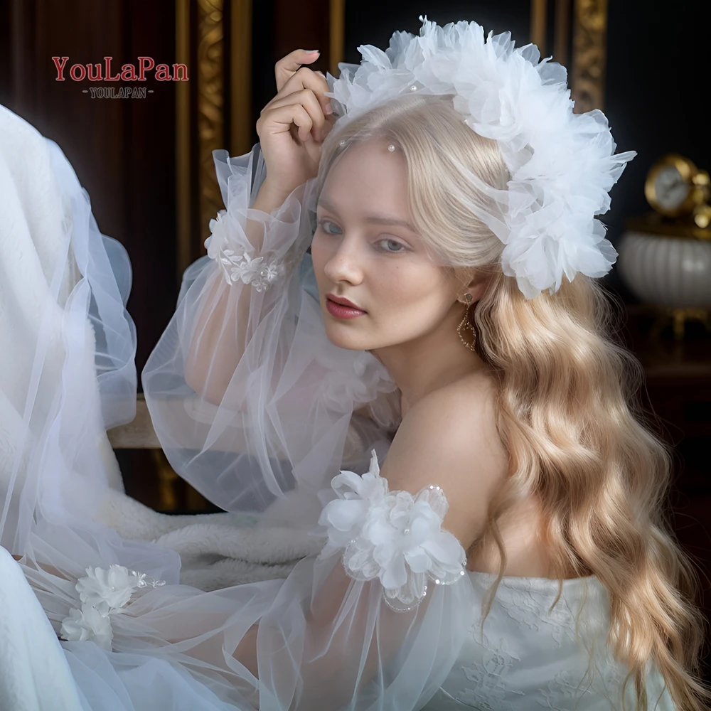YouLaPan Элегантная цветочная вуаль для волос белая 3d короткая фата с цветочным