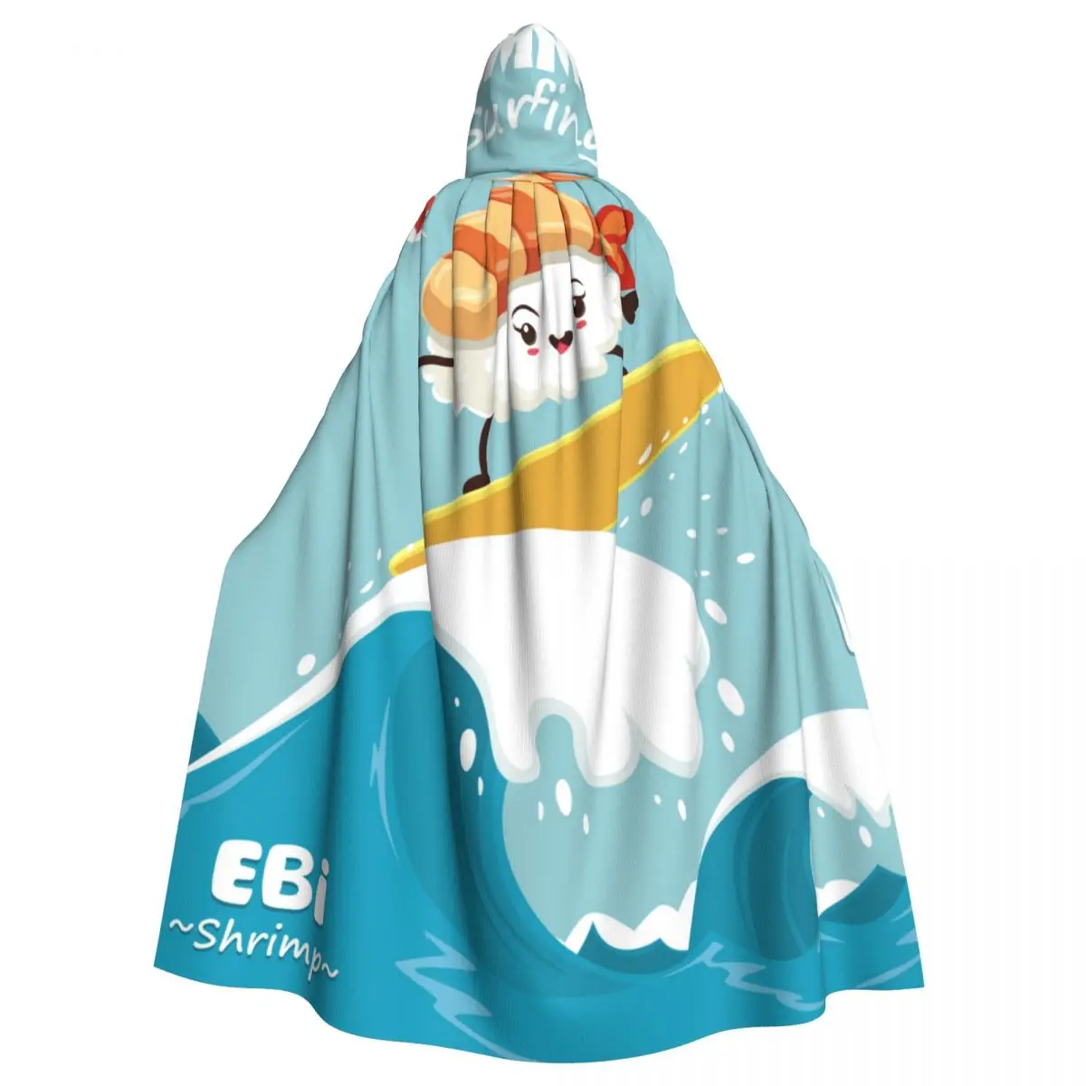 

Vintage Sushi Poster With Sushi Surfer Adult Cloak Cape Hooded Medieval Costume Witch Wicca Elf Purim Carnival Party