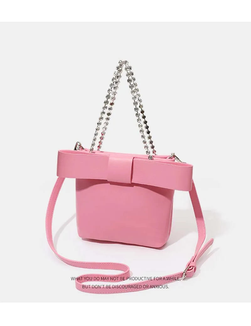 

Ladies Casual Fashion Diamond Chain Shopping Bag Bow Underarm Bag Shoulder Messenger Bag