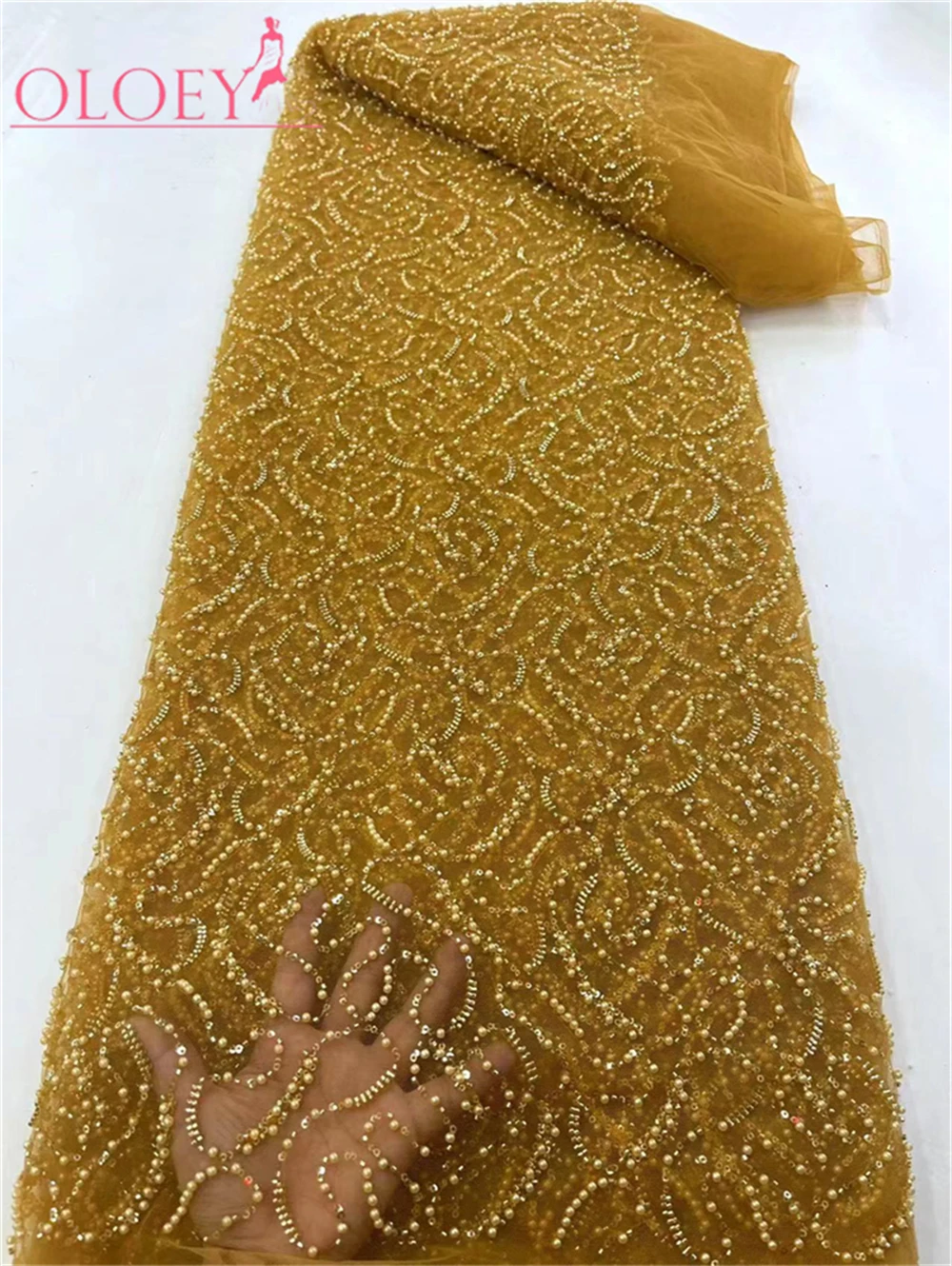 

2023 Fashion Elegant French Embroidery Beaded Lace Fabric African Nigerian With Sequins Fabric For Wedding Dress