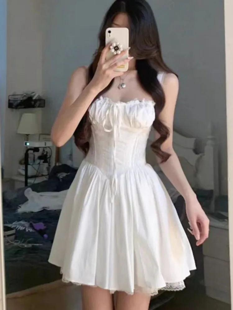 Кружевной Корсет Y2K мини-платье женское летнее платье без рукавов с вырезом