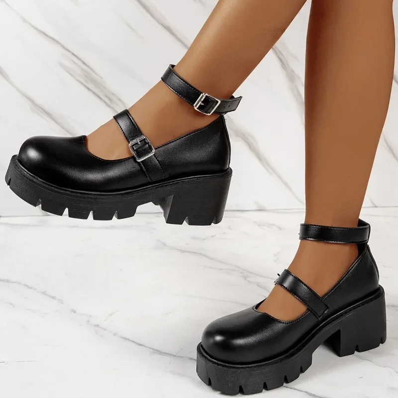 Сандалии женские на среднем каблуке кожаные босоножки Мэри Джейн удобные