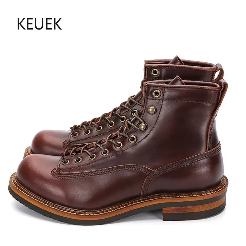 

New British Style Genuine Leather Thick Sole Casual Motorcycle Chelsea Ankle Boots Men Vintage Work Breathable High Top Shoes 5A
