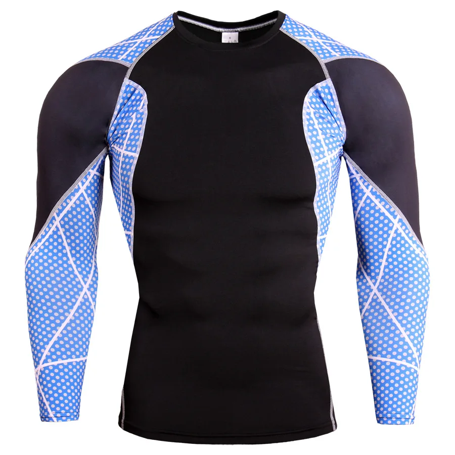 

Men's Fitness Printed Long Sleeve T-shirt Sports Running Training Top Sweat Wicking Fast Dry High Elastic Tight Tshirt 4XL