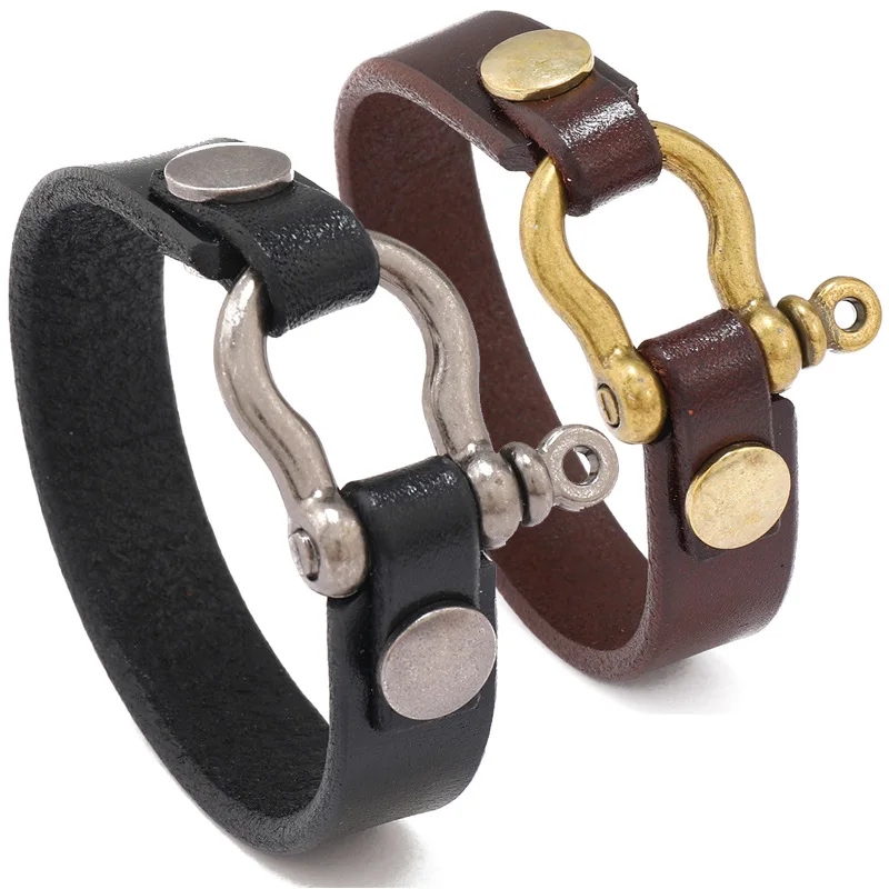 

Jessingshow Punk Vintage Men Genuine Leather Bracelets Wide Black Brown Cuff Wrap Bracelet Bangles for Women Men Jewelry Gifts
