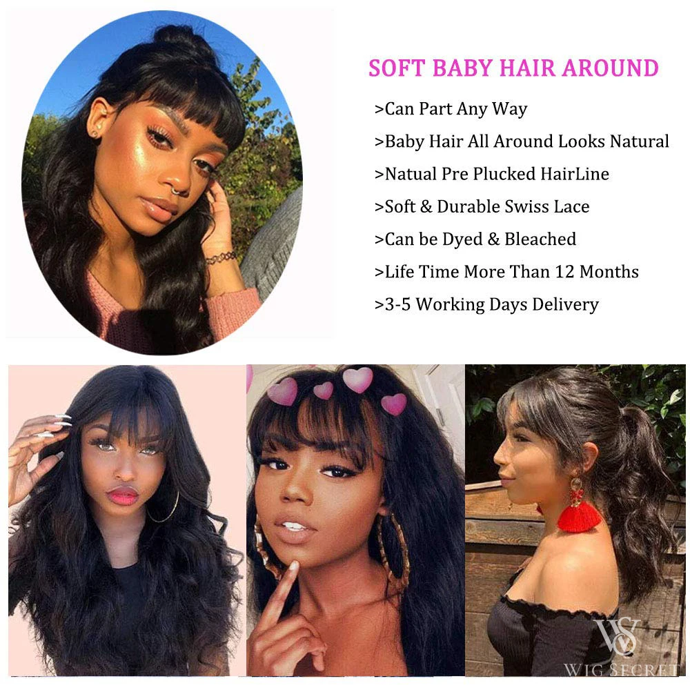 Парики из длинных человеческих волос с челкой бразильский парик волнистыми