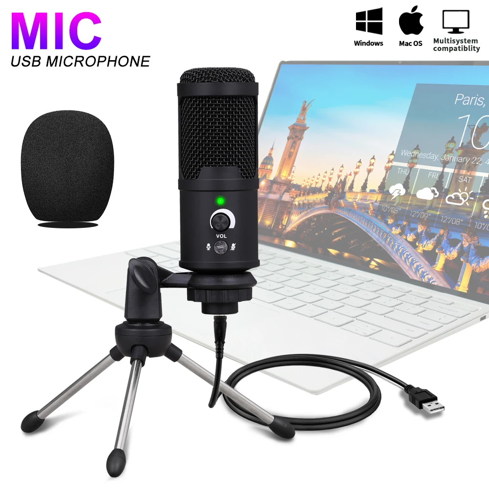 

USB microphone for computer games with mute button Chat microphone for PC Laptop recording studio recording streaming