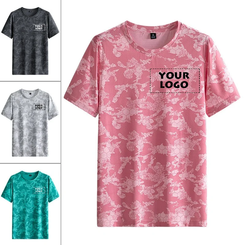 

Custom Your Logo Men's T Shirts Sports Men Ice Silk Fitness Short Sleeve Dry Fast Tops Tie Dye Straight Loose Male Clothing