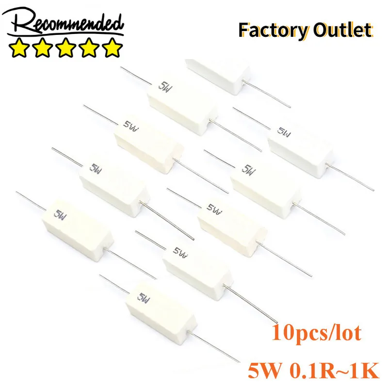 

10pcs 5W Ceramic Cement Resistor Resistance 0.1~1K 5% 0.1R 0.22R 0.25R 0.5R 1R 2.2R 4.7R 5R 10R 15R 20R 22R 47R 100R 470R 1K