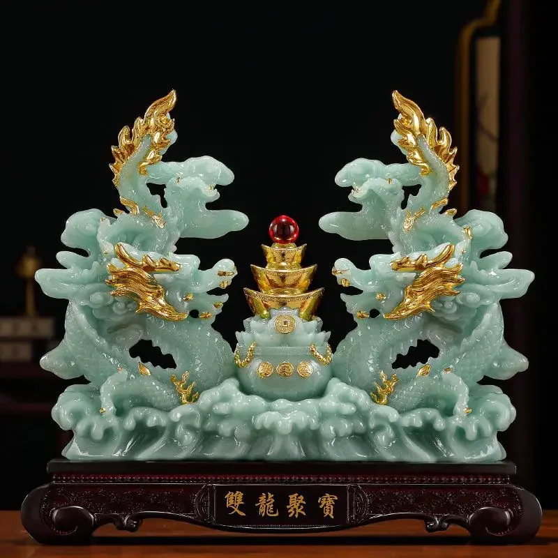 Двойной дракон чаша с сокровищами Fortune Qinglong украшения для гостиной офиса