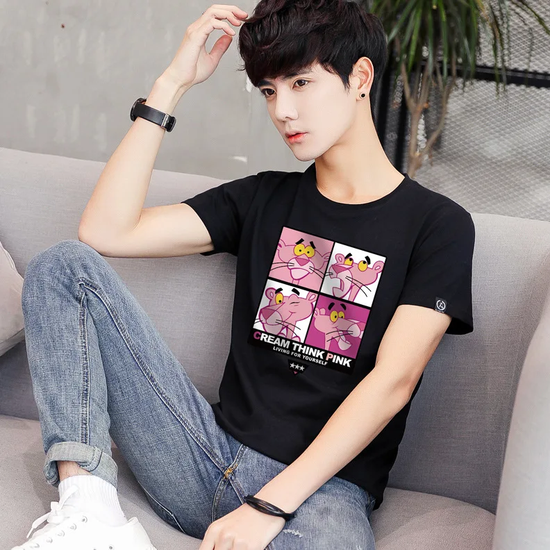 

6850 Men's T-Shirts Summer Short Sleeve t shirt men Simple creative design line cross Print cotton Brand shirts Men Top Tees