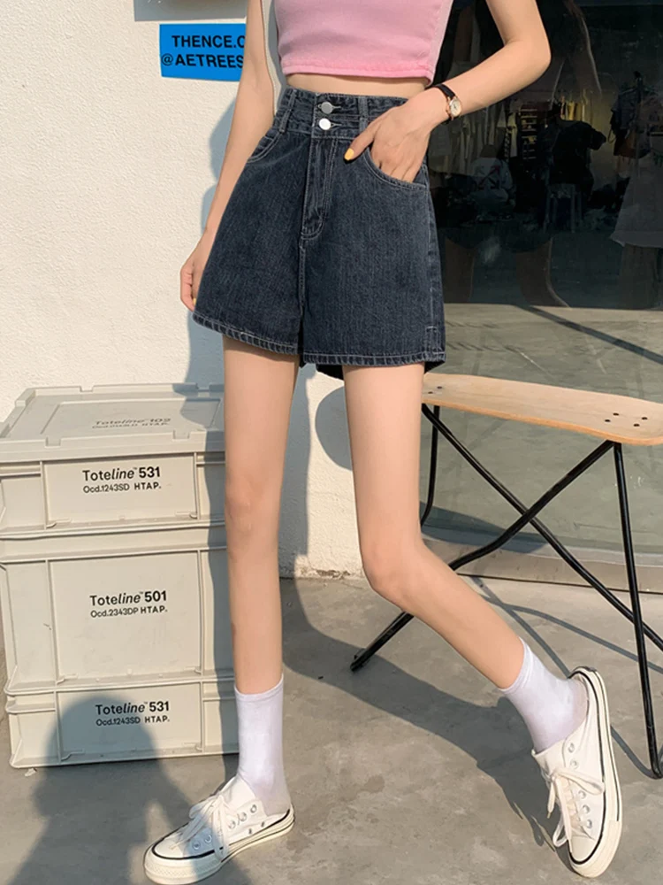 New Spring Summer Women High Waist Wide Leg Denim Shorts Streetwear Female Button Loose Jeans Shorts Bottoms