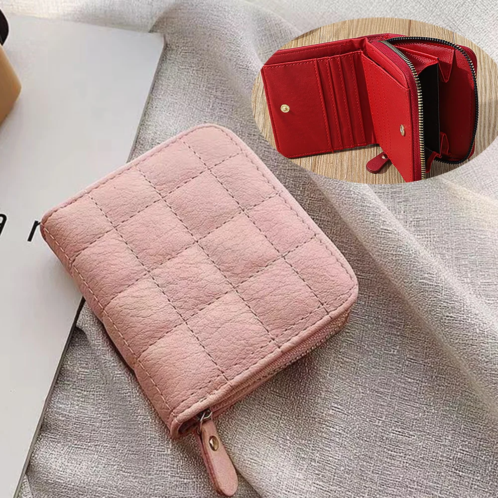 

New Anti-theft Holder Small Purse Women's Plaid Wallet Rfid Safe Bank ID Cardholder Case Black Texture PU Leather Card Clip Bags