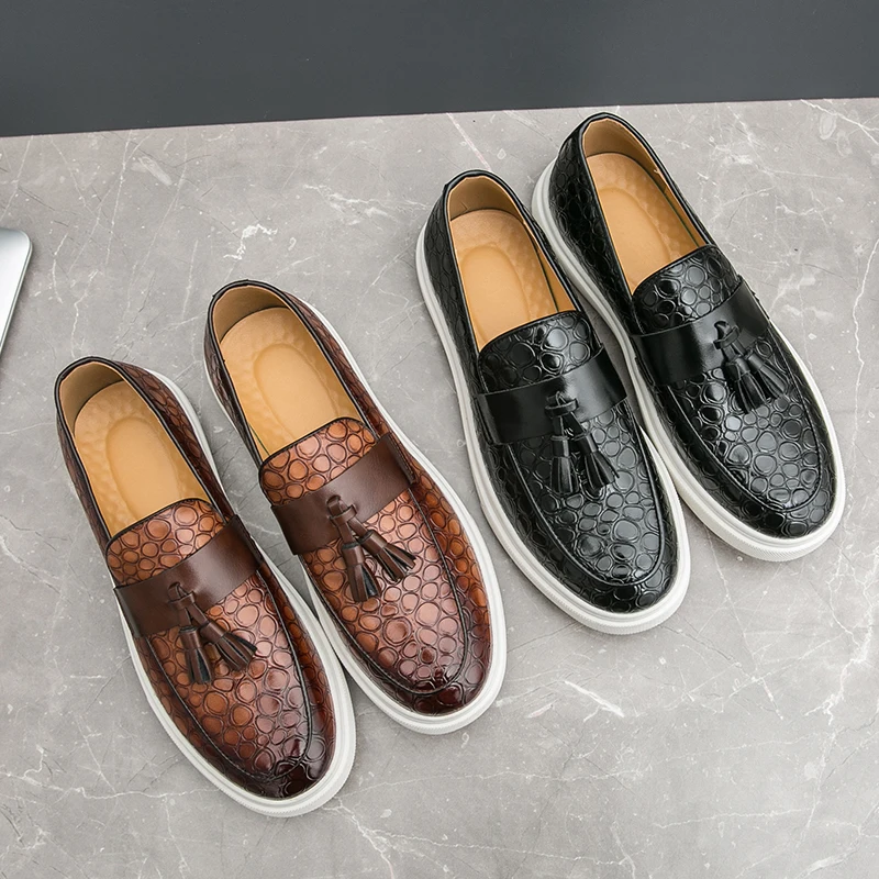 Туфли Laofers деловые с кисточками Модные Роскошные Кожаные слипоны офисная обувь