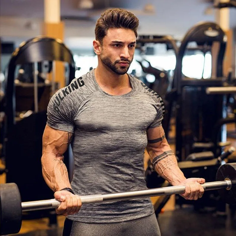 

New Compression T-shirt Jogger Sporting Skinny Tee Shirt Male Gyms Fitness Bodybuilding Workout grey red Tops Crossfits Clothing