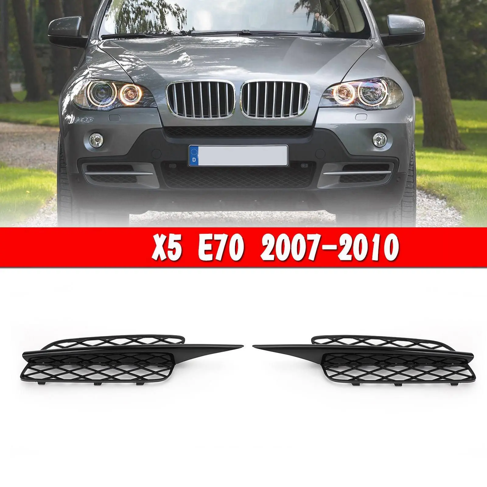 

Glossy Black Honeycomb Front Bumper Lower Grille Covers for -BMW X5 E70 2007-2010 51117159593 51117159594