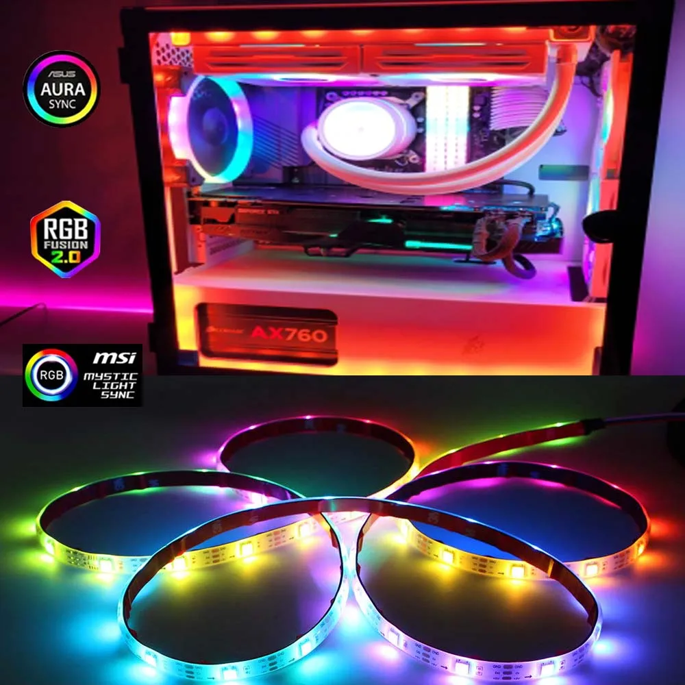 

Addressable Rainbow PC Digital LED Strip Light 5050 RGB WS2812b for 5V 3pin 12V 4pin ARGB PC Asus Aura Sync Fusion MSI Mystic