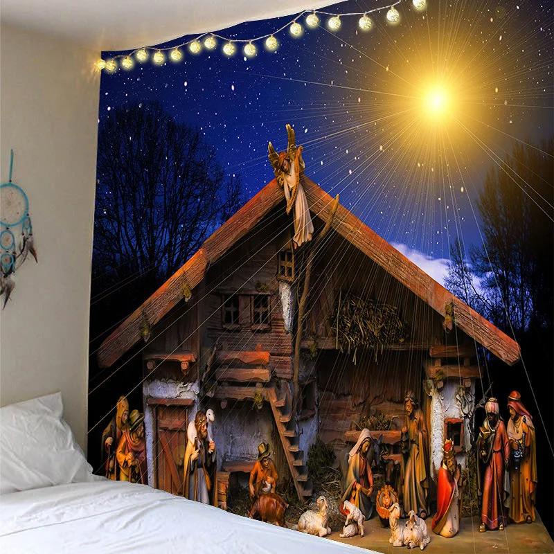 Рождественский гобелен Санта-Клаус Лось Снежная сцена настенное украшение фоновая ткань для гостиной спальни дома