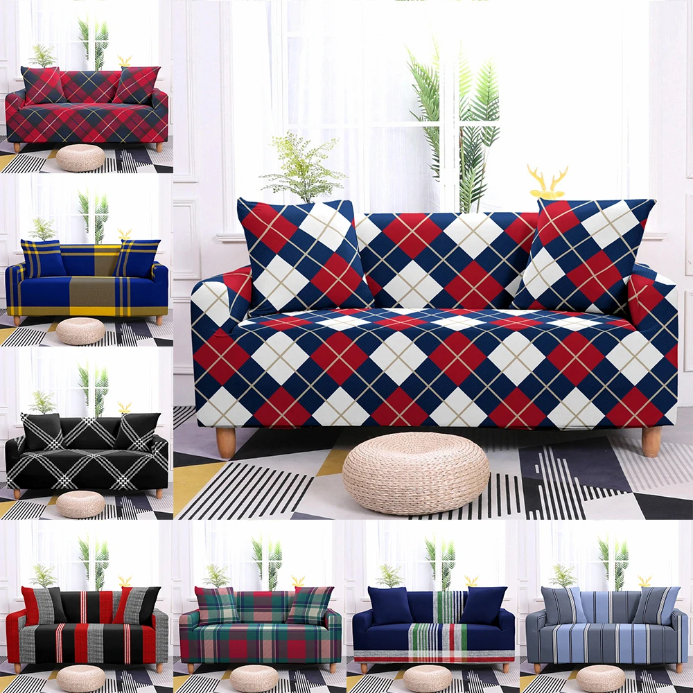 

Plaid Printed Sofa Cover 3D Elastic Stretch Geometry Couch Covers For Living Room Corner Sectional Sofa Slipcover 1/2/3/4 Seater