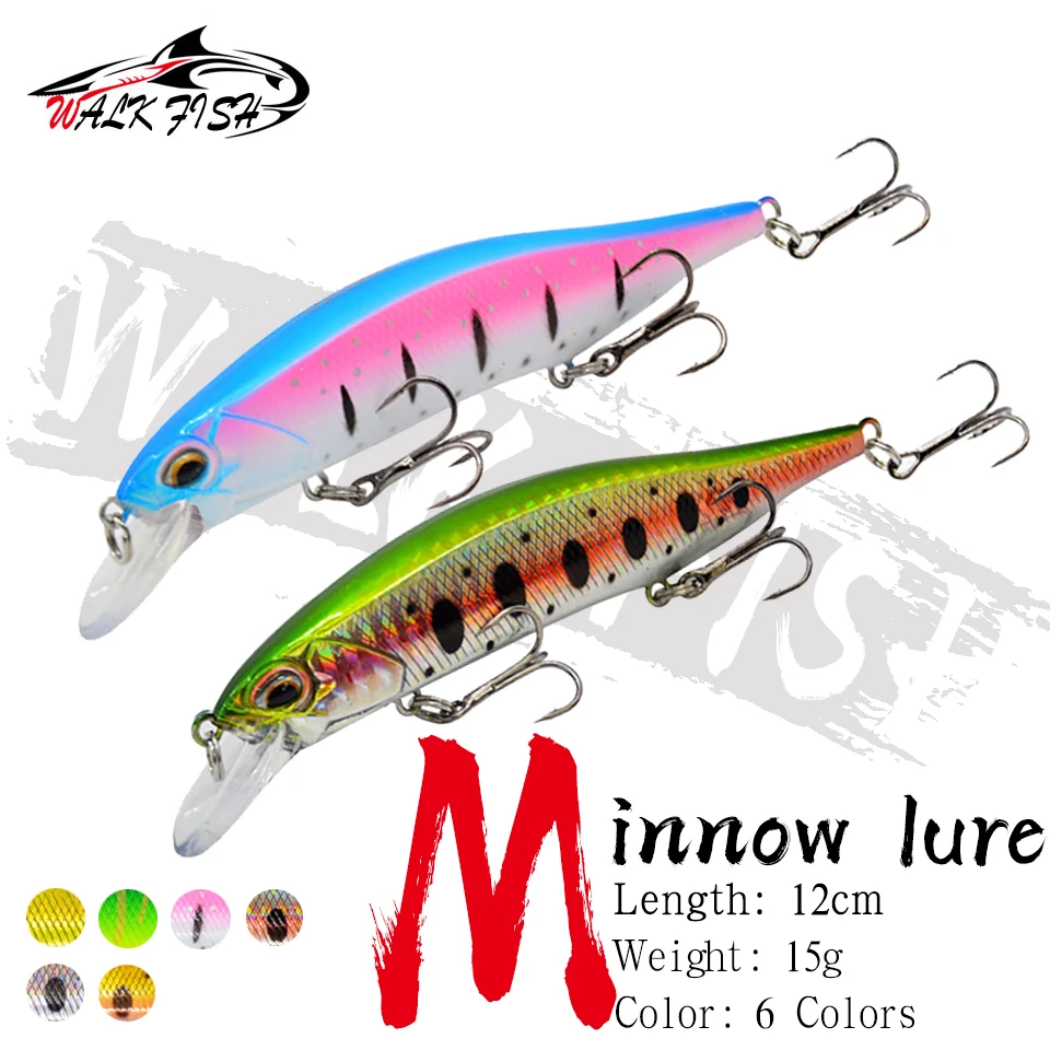 

WALK FISH 1PCS JERK MINNOW 12cm 15g Wobbler Fishing Lure Minnow Lure Hard Bait Quality Professional Lure Bait Depth 1.5-2m