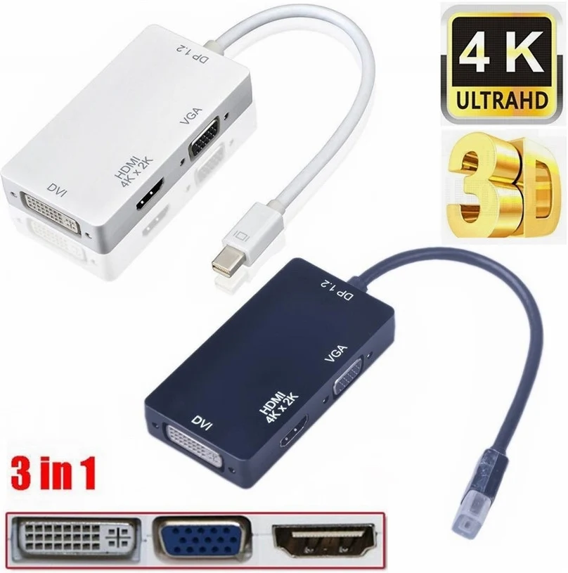 Кабель-переходник mini DP hunderbolt Mini DisplayPort в HDMI DVI VGA 3 1 для Apple Macbook Pro Microsoft Surface - купить