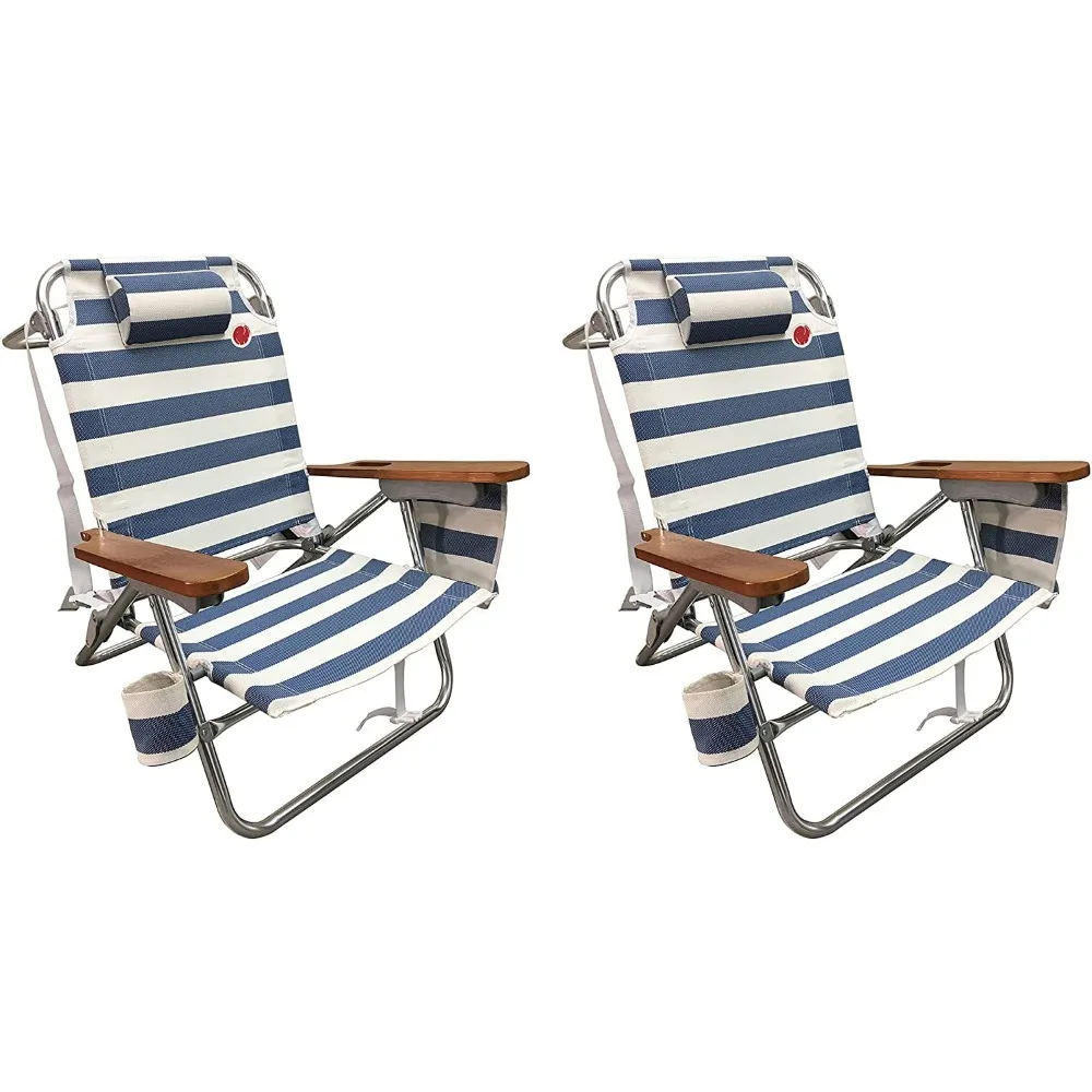 

(2-Pack) 5 Position Aluminum Beach Chair - Blue/ White Stipe