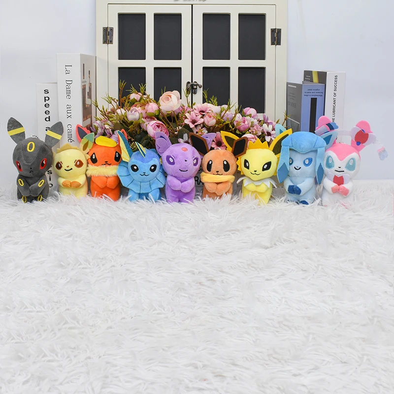 11cm Kawaii Pokemon Leafeon Espeon Eevee Vaporeon Plush Keychain Toy Cute Umbreon Sylveon Glaceon Flareon Pendant Dolls Kids