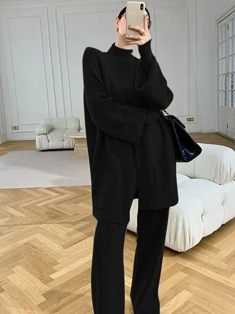 Модный женский вязаный костюм осень-зима 2023 новый элегантный кардиган + свитер