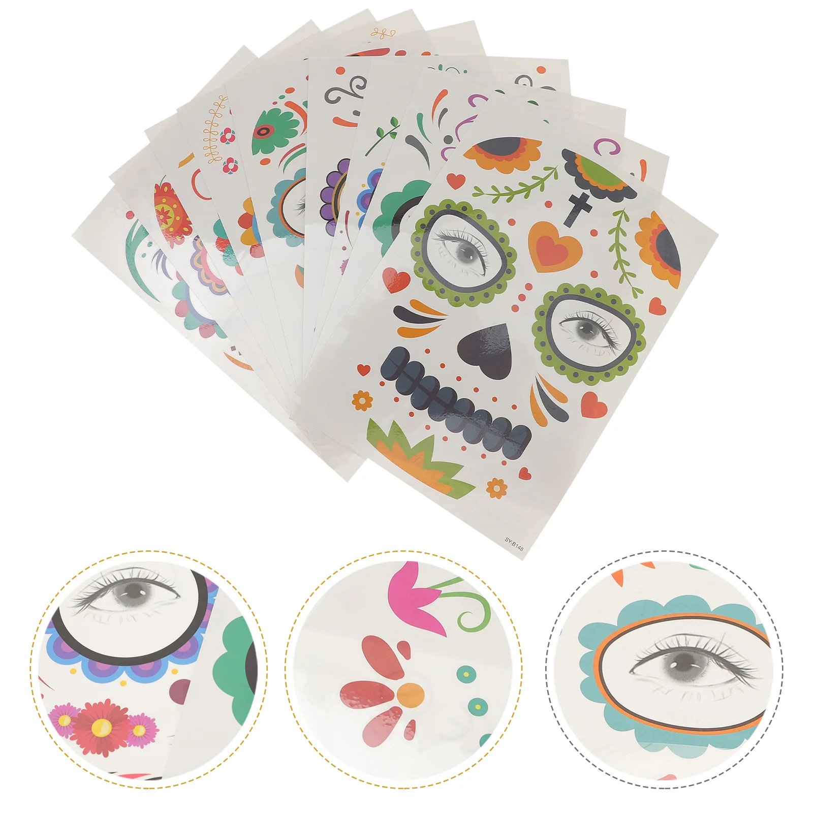 

Sheets Day Of The Dead Festival Carnival Face Tattoos Temporary Face Stickers Makeup Supplies Face Decals