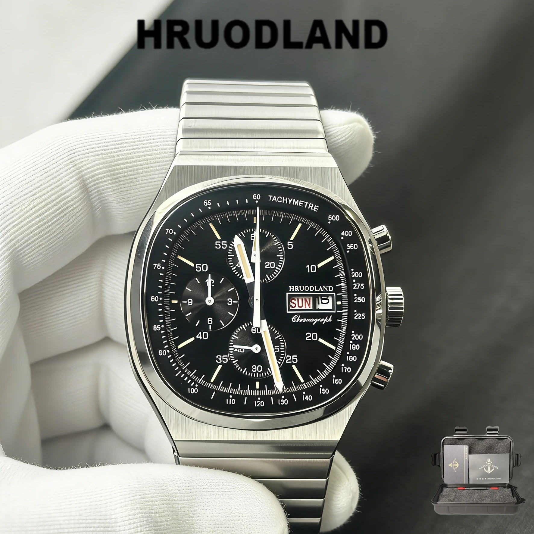 Фото Новые мужские кварцевые часы Hruodland 2026 с календарем, ретро-дизайн, пилотные стрелки, модные, с сапфировым стеклом, водонепроницаемые, из нержавеющей стали, f022 №1