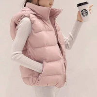 autumn casual warm thick waistcoat 2021 spring hooded women cotton vest sleeveless solid removable hat vest coats female jackets