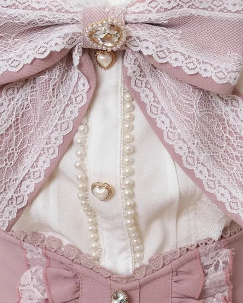 Японская кружевная рубашка с рюшами и рукавами милым бантом для девочек топы