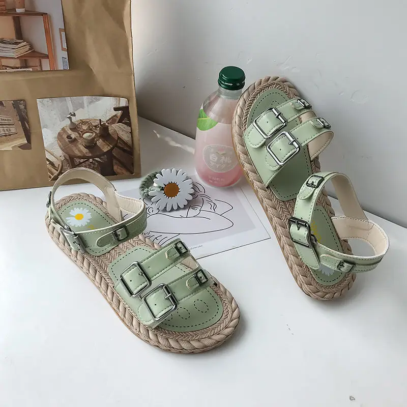 

2022 Women Slip Sandals Gladiator Foam Sole Durable Platform Flat Heels Buckle Casual Fashion Beach Ladies Shoes Sandalias Mujer