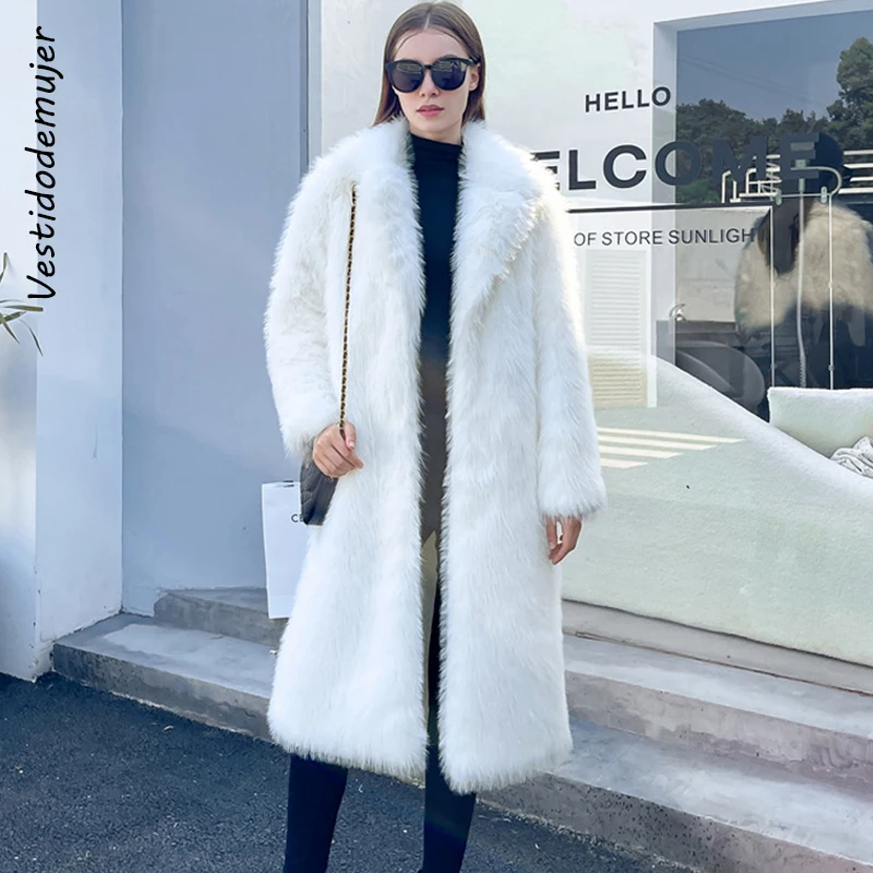 2022 Winter Faux Fur Coat Women Fashion Turn Down Collar Long Sleeve Loose Jackets Female Elegant Thick Warm Oversize Outwear