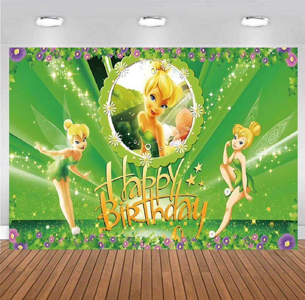 

Tinkerbell Backdrop Fairy Tinker Bell Baby Shower Princess Happy Birthday Party Photography Background Photo Banner Decoration