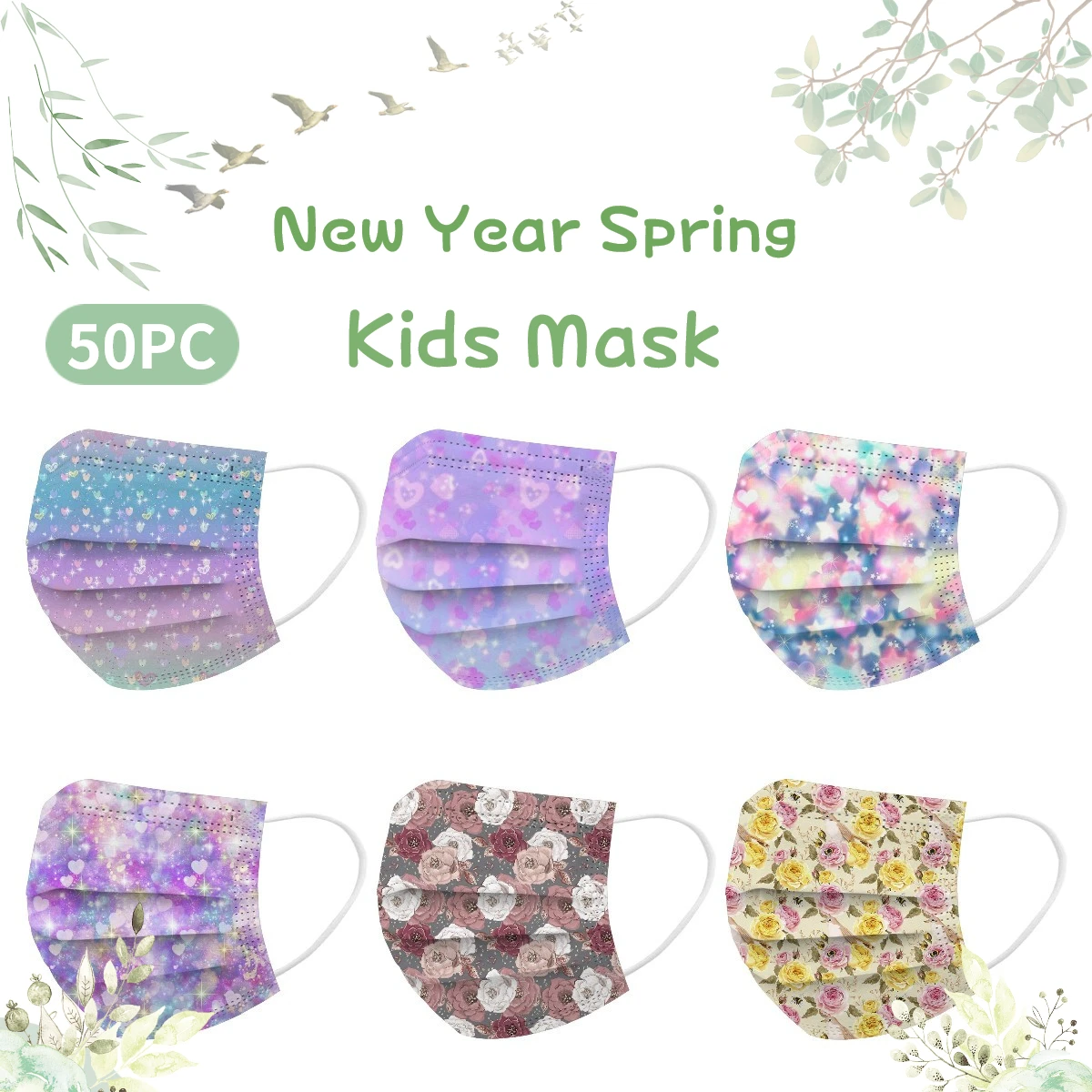 

Маска детская одноразовая 3-слойная с принтом в виде звезд, 50 шт.