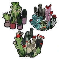 cartoon cactus applique embroidery flower patches for clothing t shirt accessories sewing patch tropical plants fabric stickers